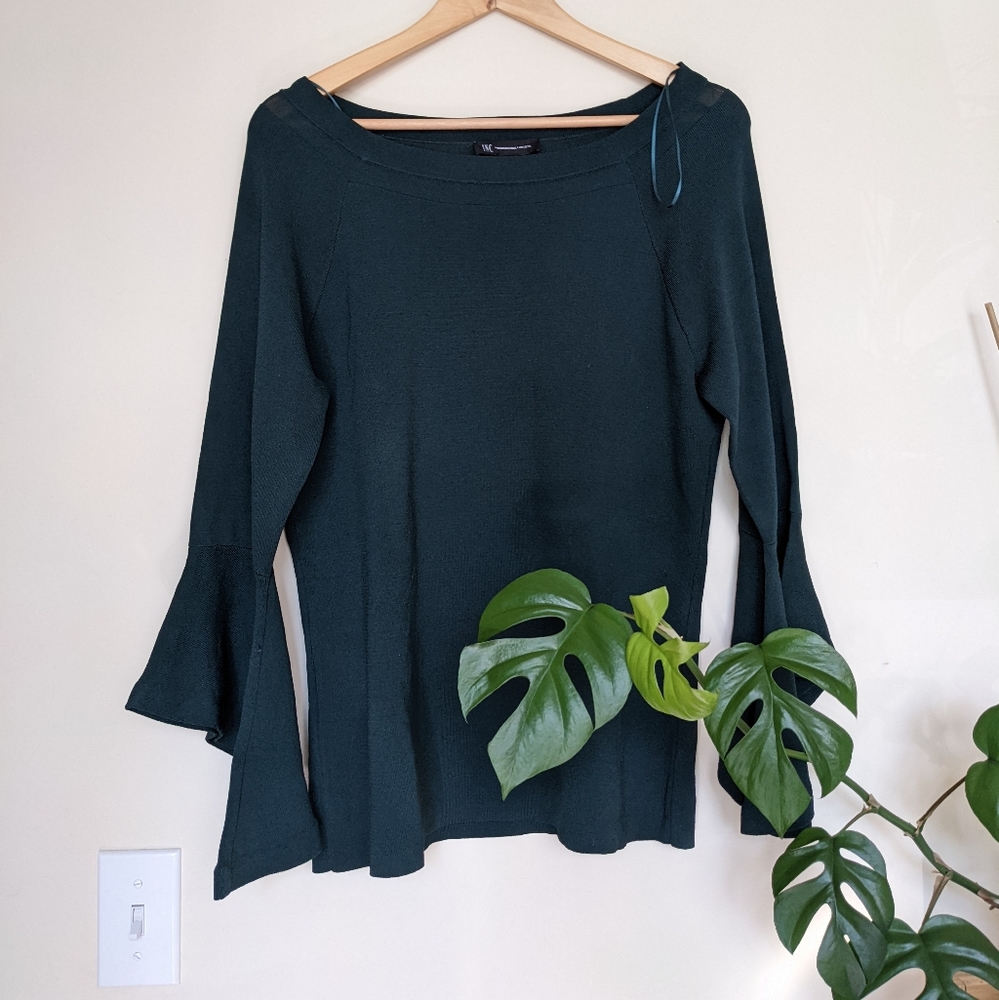 Forest Green Boat Neck Bell Sleeve Fine knit Sweater - Collab with Anna Sui